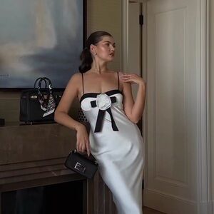 MAJORELLE Strapless White and Black Dress